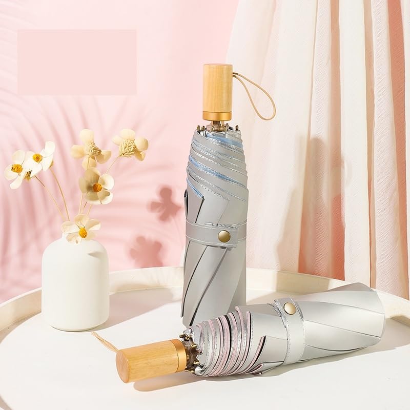 RENEESME Umbrellas For Rain Solid Wood Handle Sun Umbrella Folding Sun Umbrella Strong Umbrella For Wind And Rain(A)