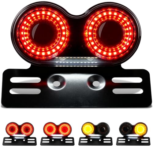 Image of Motorcycle Tail Light, Motorcycle Brake Light, IP67 Waterproof Motorcycle Turn Signals Running Light with License Plate Bracket Fit for Street Bike Cruiser Chopper Bobber (Smoke, 90 LEDS)
