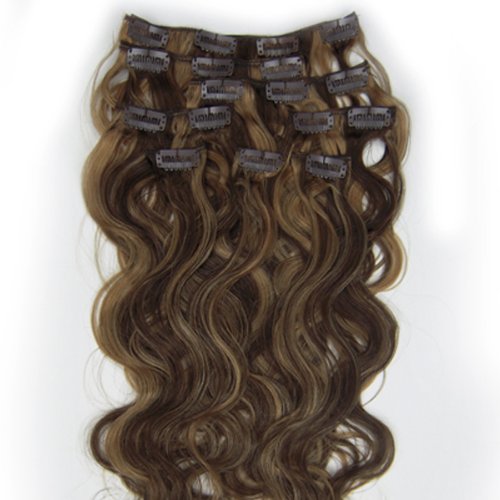Hair Extensions Clip in Body Wavy Remy Human Hair 20'' (8Pcs 100g, #1B)