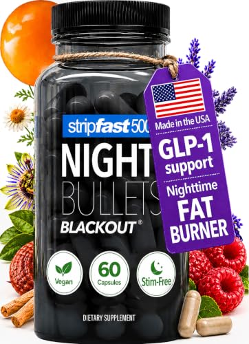 Night Bullets Weight Loss Pills for Women & Men Stim-Free Nighttime Fat Burner GLP-1 Support Appetite Suppressant Diet Pills with Ashwagandha & CLA 60 Capsules