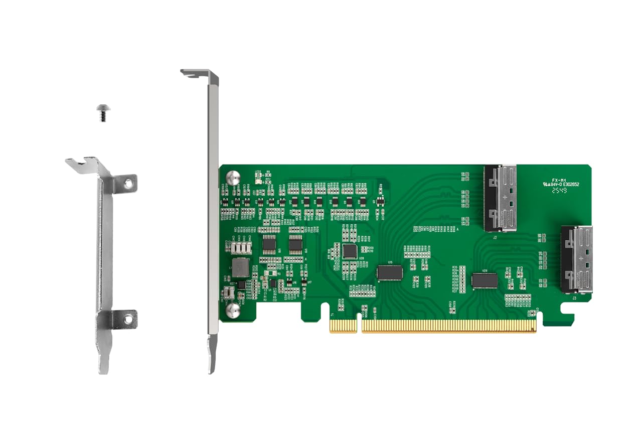 ICY DOCK PCIe 5.0 x16 NVMe Adapterkarte mit 2 x MCIO 8i (SFF-TA-1016) Anschlüssen & Redriver (PCIe Bifurcation erforderlich) - EXLink MB308A5