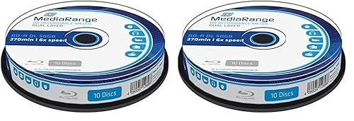 MediaRange MR507 BLU-Ray Disc BD-R DL 50GB, 6X de Velocidad, en Tarrina, 10 Unidades. (Paquete de 2)