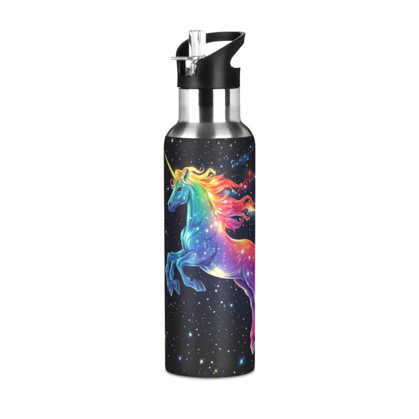 Kcldeci Unicorn Rainbow Galaxy Sports Water Bottle 20 Oz Straw Lid Leak Proof Vacuum Insulated Stainless Steel Water Bottles Hot Cold Double Walled