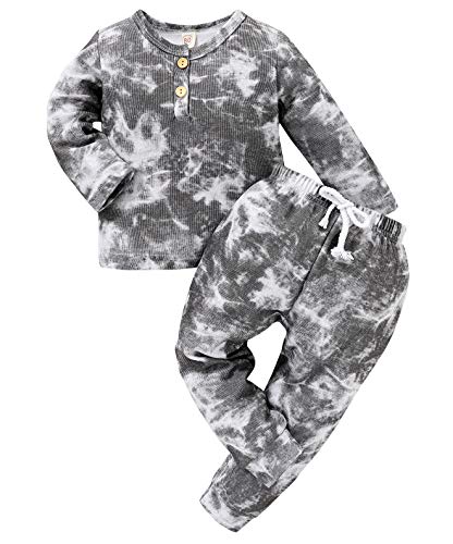 Toddler Baby Boys Girls Tie Dye Pajama +Pants Two Piece Sleepwear Outfit Set Fall Winter Clothes (4-5 Years, Tie Dye Black)
