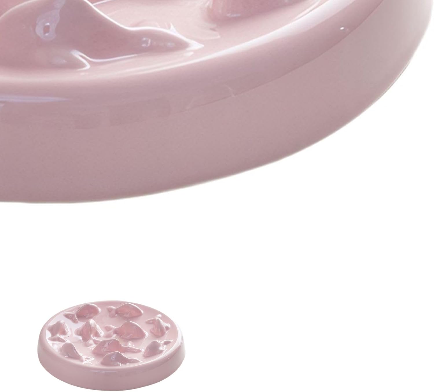 Slow Feed Pet Bowl for Cats and Small Dogs - Ceramic Cat Feeding Bowl with Raised Fish Design to Encourage Slow Meals