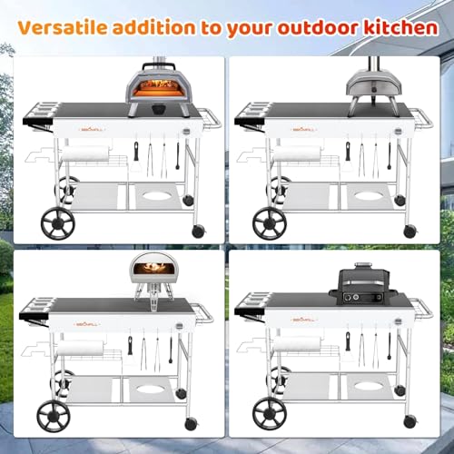Pizza Oven Table Grill Cart with Pizza Topping Station Movable Food and Prep Workcart Outdoor Grill Table Stand for Ninja Woodfire Blackstone Griddle Cuisinart etc Grill, Barbecue tool set