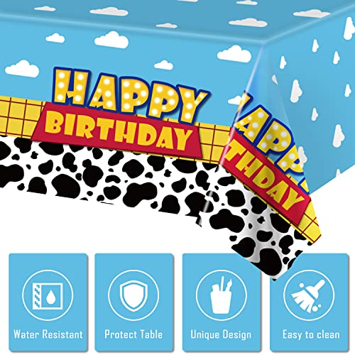 6 Pack Cartoon Story Birthday Party Supplies Cow Pattern Printed Table Cover Blue Sky And White Cloud Tablecloths Cow Birthday Party Decoration For Boy Girl Kid Birthday Party Decor 54 X 108 Inch #TOP2