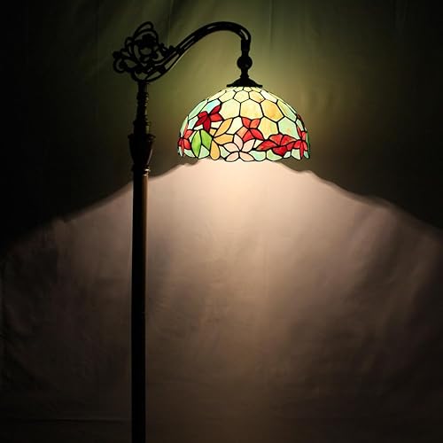 Miniatura 4 de Tiffany - Lámpara de pie con vitrales rojos y verdes, estilo puente arqueado, cuello de cisne antiguo, luz de lectura, ángulo ajustable, lámpara de