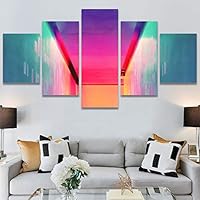 SIGNWIN 5 Panel Canvas Wall Art Abstract Closeup Colorful Digital Art Lights for Home Decorations Ready to Hang - 60
