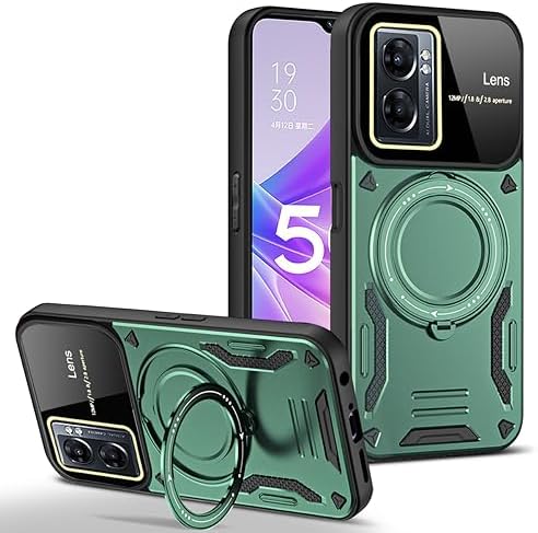 Case for Oppo A77 with Magnetic Attraction 360° Ring Stand Cover for Oppo A77 with Screen Camera Protector Hard PC TPU Case Green
