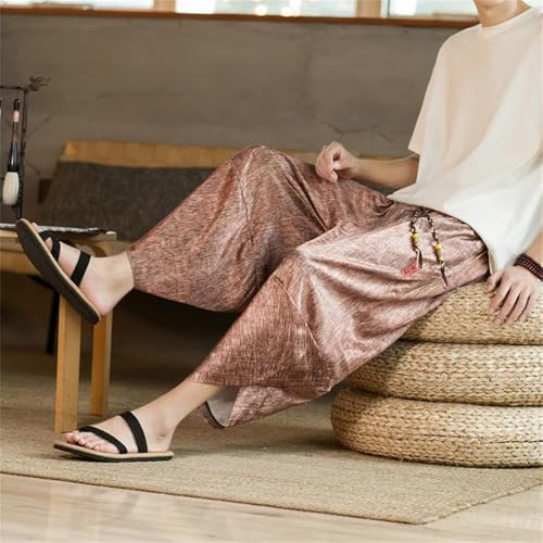 Men Japanese Samurai Shorts Loose Casual Ice Silk Pants Men Calf-Lenght Pants Wide Leg Trousers3