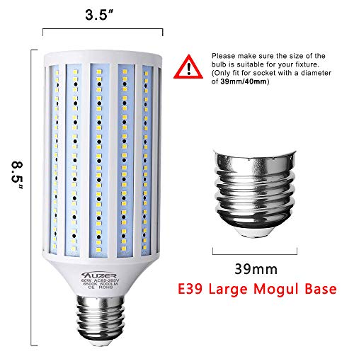 Auzer 60W Led Corn Light Bulb, Large Mogul E39 Base, 6000-Lumen, 6500K Daylight Cool White,Led Corn Bulb For Large Area Garage Factory Warehouse Barn Shopping Mall Supermarket Ac85V-265V #TOP1