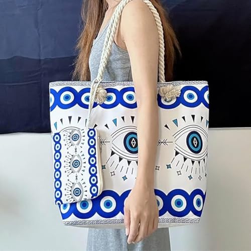 Beach Bags for Women - Large Evil Eye Beach Tote Bag, Women Sandproof Pool Bag for Pool Gym Grocery Travel2