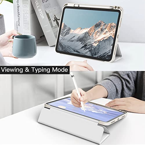 Image of JETech Cover Case for iPad (A16) 11th /10th Generation (2025 /2022) with Pencil Holder, Clear Transparent Back Shell Slim Stand Shockproof Tablet Cover, Auto Wake /Sleep (White)