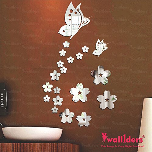 Wall1ders 21 Butterfly Flower, Mirror Stickers for Wall, Acrylic Mirror Wall Decor Sticker, Wall Mirror Stickers, Acrylic Stickers, Wall Stickers for Hall Room, Bed Room, Kitchen. (Silver) (B07FK1HDS4) Amazon Price History, Amazon Price Tracker