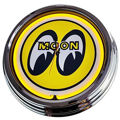 Horloge murale néon « Moon Eyes » - Horloge murale - Style des années 50 - Style rétro - Pour salle à manger, cuisine, salon, bureau (gelb)