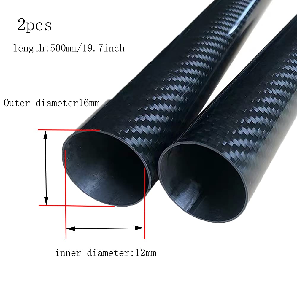Carbon fiber tube,carbon fiber tube carbon fiber bar 3K Carbon Fiber Tube Hollow Rod Roll Wrapped Twill Glossy High Hardness Cuttable Length 500Mm 2Pcs 14-16Mm/16Mm*12Mm (Size : 15Mm*14Mm) ( Color : O
