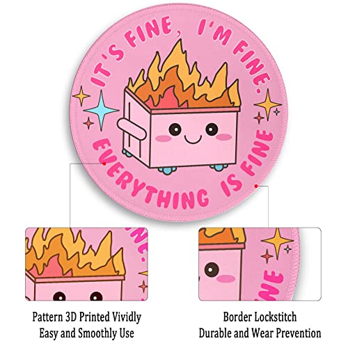 Image of Gctriki Funny Round Mouse Pad,Cute Pink Mouse Pad For Desk,Office Decor For Women,Dumpster On Fire Mousepad With Stitched Edge Non-Slip Rubber Base,8.6 X 8.6 Inch,Home Office Decor Desk Accessories
