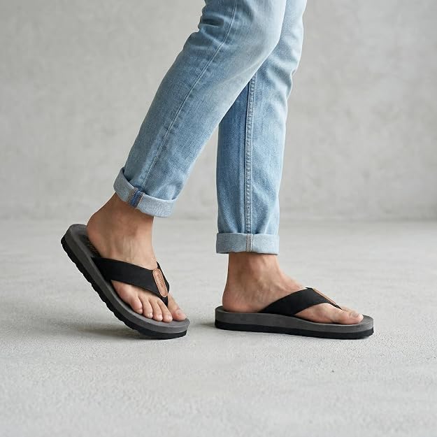 Image of ORTHO JOY Men's Orthopedic Flip Flop Sandals, Comfortable Cushioned Toe Post Slippers with Supportive Footbed.