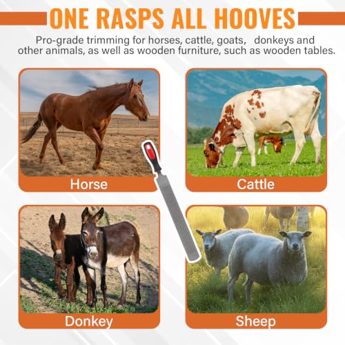 Image of 18Inch Professional Farrier Hoof Rasp - Heavy Duty Carbon Steel Hoof Trimmer for Horses, Cattle, Goats, Donkeys, Ergonomic Handle with Sharp Teeth, Durable Animal Hoof and Wood File Tool