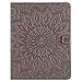 Produktbild kompatibel mit iPad 2 Hülle,iPad 3 Hülle,iPad 4 Hülle,iPad 2/3/4 Smart Case Cover Leder Tasche Schutzhülle,Mandala Sonnenblume Muster PU Lederhülle Flip Wallet Case Ständer für iPad 2/3/4,Grau