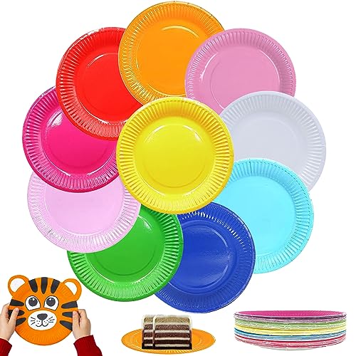 100 Piezas Platos de Papel, Platos de Papel Redonda,7inch Platos de Papel Colores para Cumpleaños,Platos de Papel Fiesta, Plato Desechable de Papel,DIY Color Platos,Para Cumpleaños,Bodas,Fiestas