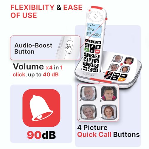 SWISSVOICE - Xtra 2355 Duo - DECT - Cordless Telephone - Large Keys - Answering Machine - Audio Boost - Loud Ringtones - Hearing Aids Compatible - Call Block- 2 Handsets - White - Image 3