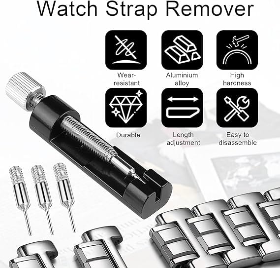 Image of Watch Link Removal Kit with 3 Extra Pins, Portable Link Remover Kit for Watches, Watch Strap Removal Tool for Watch Repair, Watch Bracelet Adjustment, Watch Strap Replacement and Resizing. (WATCH STRAP)