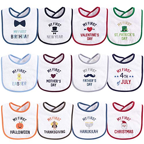 Image of Hudson Baby Unisex Baby Cotton Terry Drooler Bibs with Fiber Filling, Boy Holiday, One Size