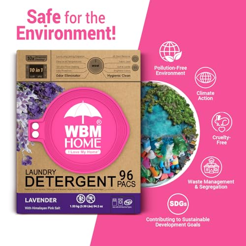 Image of WBM 10-in-1 Laundry Pods with Softener & Scent Booster, 96 Count, High Efficiency (HE), Fabric Softener, Lavender Extracts, Stain Lifter, Eco-Friendly, Gentle, Fresh