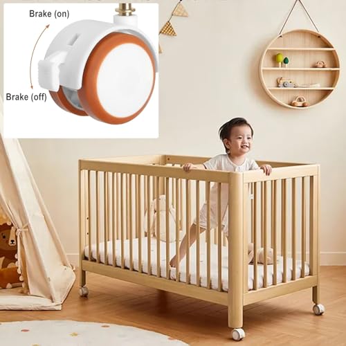 Lenkrollen für Kindermöbel,4 Stück Rollensatz Gummil Kinderbett,Räder mit Bremse Kinderbetten,Kinderbett-Räder,Geeignet für Kinderwagen, Kinderbetten, Möbel (Weiß)
