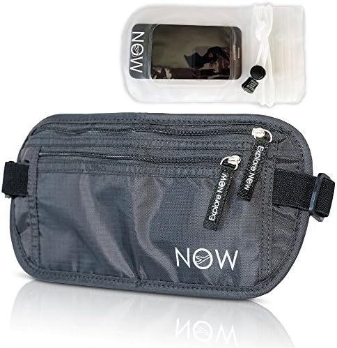 Explore Now Hidden Travel Money Belt + Phone Pouch. RFID Fanny Pack, Passport Holder, Wallet (Shadow Grey)
