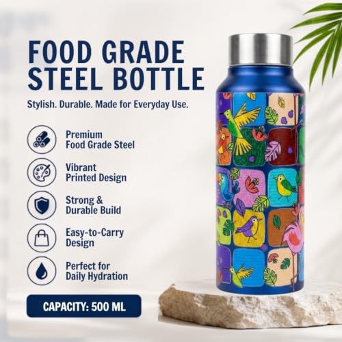 Image of VOIK Printed Stainless Steel Water Bottles for Kids, Office, Sports & Travel (750 ML) (Flamingo-Screw)