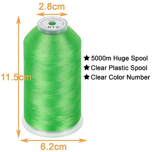 Image of New brothread - Single Huge Spool 5000M Each Polyester Embroidery Machine Thread 40WT for Commercial and Domestic Machines - Lime Green