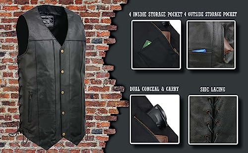 EL5391TALL Black Motorcycle Leather Vest for Men Tall Sizes w/ 10 Pockets- Riding Club Adult Motorcycle Vests2