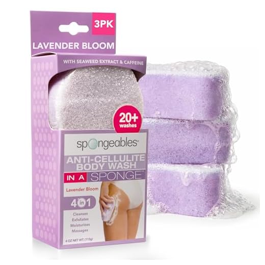 Spongeables Sabonete corporal anticelulite em esponja, perfume, massageador de spa celulite, hidratante e esfoliante, mais de 20 lavagens, 113 g, lavanda, pacote com 3