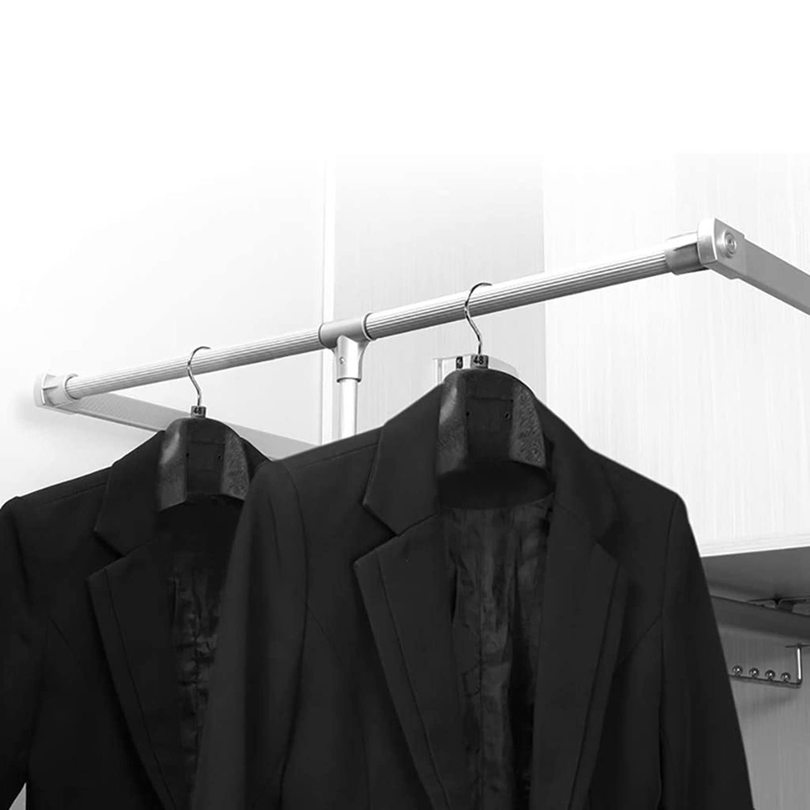 XQAQX Heavy Duty Retractable Closet Pull Down Rod Wardrobe Clothes Hanger Rail, 55 to 120 cm Adjustable Side Mounted Pull Down Closet Rod with Telescoping Handle and Mounting Hardware