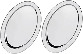 Soro Essentials- 21" x 14" Stainless Steel Oval Serving Platter 7mm Thickness Set of 2- Heavy Weight Serving Tray Party Food Display Tray Ideal for Serving Appetizer Charcuterie Food Snack Dessert