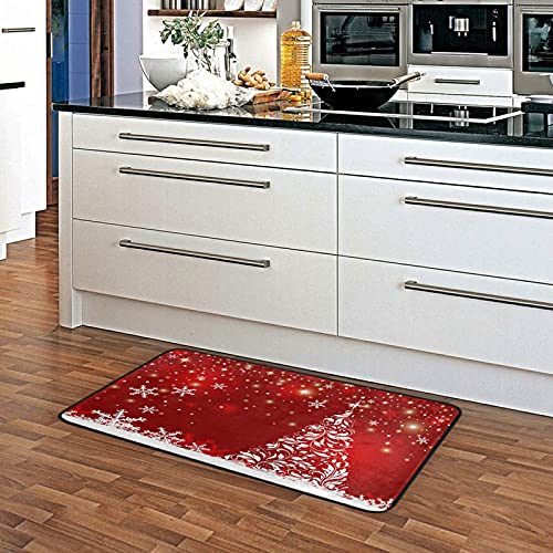 Christmas Tree Snowflake Kitchen Rugs Winter Snow Bath Rug Indoor Outdoor Doormat Runner Comfort Mat Non-Slip Carpet For Bathroom 39" X 20" #TOP4