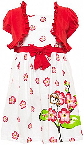 Image of ToBeInStyle Girls Two Piece Short Sleeve Dress and Matching Bolero Crop Cardigan Assorted Prints Cotton Blend Summer Outfit