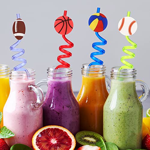 Queen King 24Pcs Soccer Drinking Straws For Party, Sports Party Decorations Supplies Reusable Rugby Football Cartoon Straws For Kids Football Party Supplies With 2Pcs Cleaning Brushes #TOP4