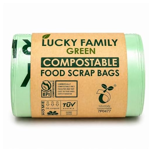 Lucky Family Green Compost Bags for Kitchen Countertop Bin 1.3 up to 1.6 Gallon - 100% Compostable Food Waste Trash Repurpose - Perfect Biodegradable Organic Eco Friendly - 50 Bags per Roll