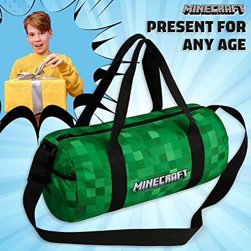 Minecraft Sporttasche Kinder Reisetasche Jungen Sportbeutel Mädchen Umhängetasche Teenager mit verstellbarem Schulterriemen (Grün, 41x18x19cm)