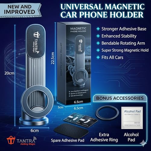 Image of TANTRA 360 Rotating Car Phone Holder for Dashboard - Flexible Adjustable Mobile Stand with Memory Spring Clip | Universal Smartphone Mount for iPhone, Samsung & All Mobile Phones