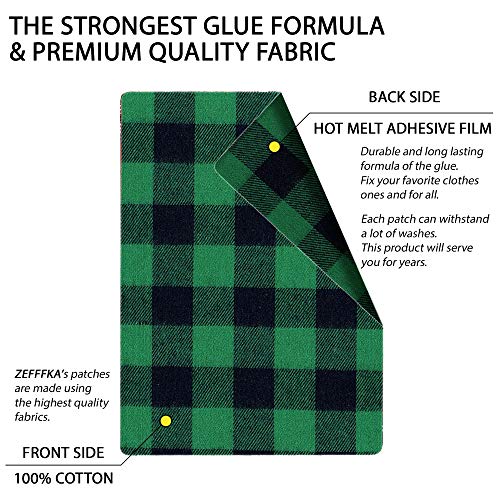ZEFFFKA Premium Quality Large Plaid Tartan Fabric Iron-on Patches Inside & Outside Strongest Glue 100% Cotton Repair Decorating Kit Jeans Modern Cool Design 5 Pieces Size 5\" by 7\" (13 cm x 18 cm)