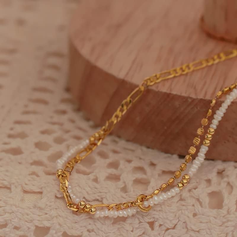 14K Gold Freshwater Pearl Choker Necklace for Women,Tiny Cultured White Pearl Beaded Chain,Fashion Jewelry Gift for Her - Image 5