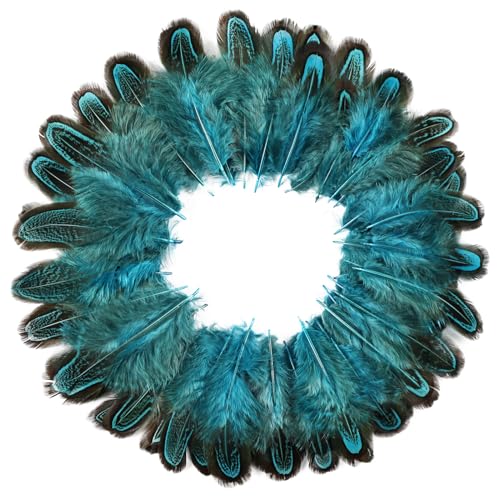 FeelfunFeather 60pcs Aqua Blue Pheasant Plumage Feathers 2-3 Inches Natural Fluffy Spotted Plumage Feathers for Sewing Crafts Clothing Jewelry Hair Hats Wedding Party Decoration