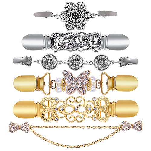 Ruisita 6 Pieces Retro Cardigan Clip Sweater Collar Clip Antique Flowers Pattern Shawl Clips Dresses Shawl Clip for Women Girls (Style B)