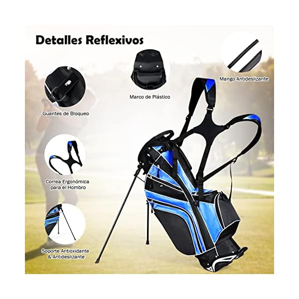COSTWAY-Bolsa-de-golf-Bolsa-de-Palos-de-Golf-con-5-Divisores-7-Bolsillos-con-Cremallera-Paraguero-Bolsa-de-Golf-Ligera-y-Portatil-con-Correa-para-el-Hombro-azul