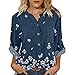 Sommer-T-Shirts für Frauen Frauen Floral T-Shirts Boho Tops Casual Button Ausschnitt Hemden Blusen Langarm Sommer Tee Shirts Strick Langarm Tee Shirt für Frauen, navy, X-Large
